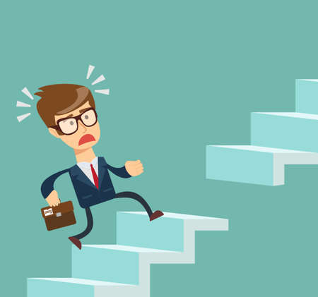 Man running up the stairs. Stock vector illustration for poster, greeting card, website, ad, business presentation, advertisement design.のイラスト素材