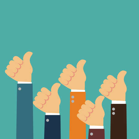 Male hands show thumbs up, illustration in flat design style.のイラスト素材