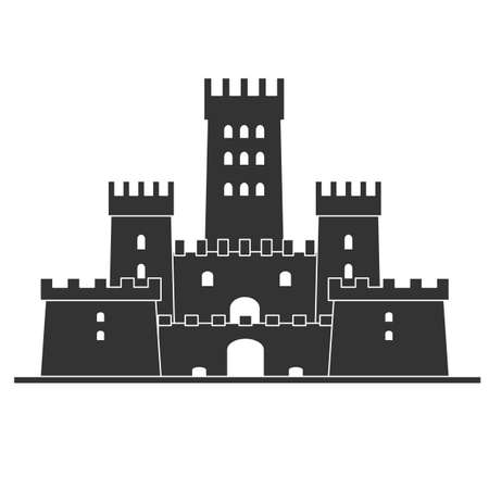 Medieval castle icon vector . Castle tower silhouette in a flat style.のイラスト素材
