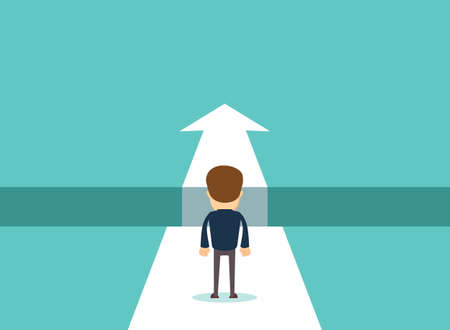 Business challenge concept with businessman walking towards gap.のイラスト素材