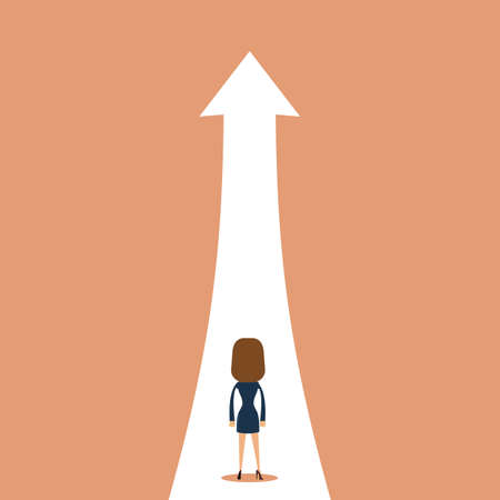 Business growth vector concept with businesswoman on path to higher position.のイラスト素材