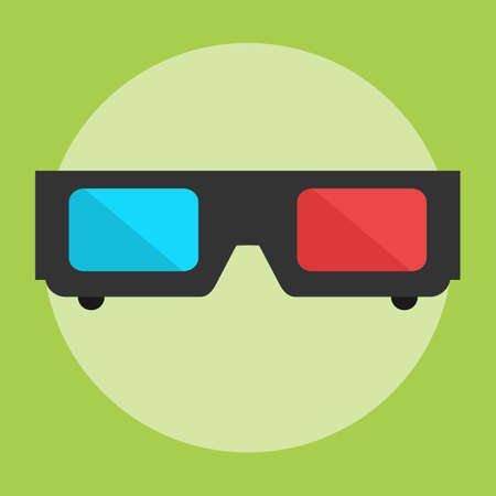 Design black and white 3D glasses for movies. isolated on a colored background. Stock flat vector illustration.のイラスト素材