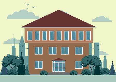 Cute graphic private houses with city landscape .のイラスト素材