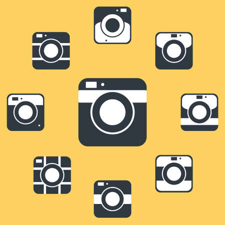 Photo camera icons set in flat style. Flat design vector. Setの写真素材