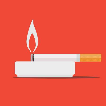 Round ceramic ashtray with cigarette. Vector illustration.のイラスト素材