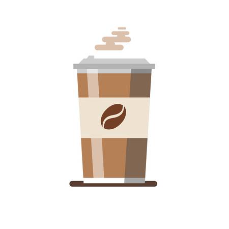 Coffee cup vector illustration isolated on background. Plastic coffee cup with hot coffee in flat style.のイラスト素材