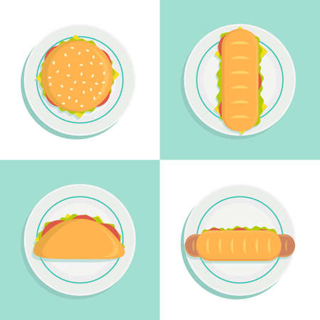 Sandwich top view vector style illustration. Set.のイラスト素材