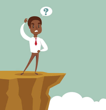 black african american businessman think, confused and have a question mark in a speech bubble.のイラスト素材