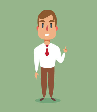 Full length of business man pointing his finger up. Business man with finger pointing up. Vector flat design illustration isolated on background.のイラスト素材