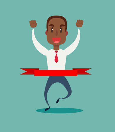 Concept of successful black african american businessman in a finishing line.のイラスト素材