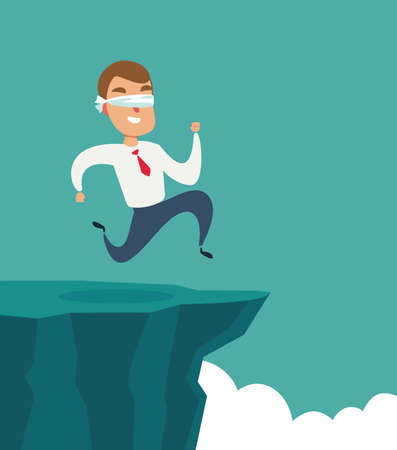 blindfolded businessman run to the cliff. Business concept. Stock flat vector illustration.のイラスト素材
