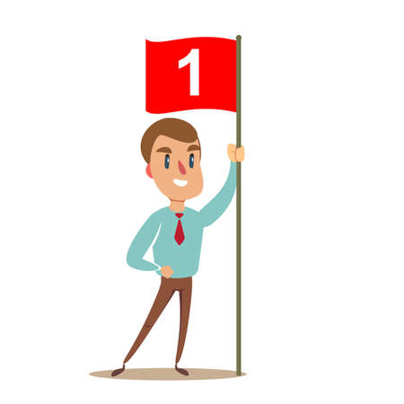 Happy businessman holding number one flag.のイラスト素材