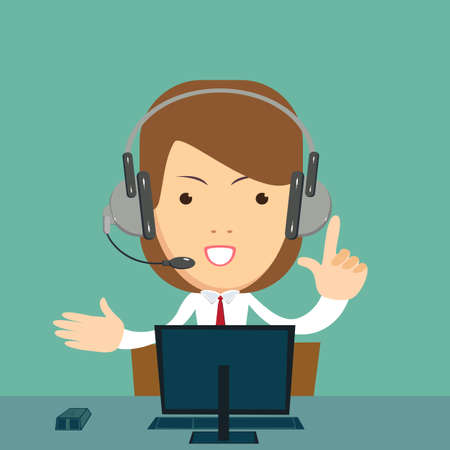 Smiling female operator working at call center. Customer service concept.のイラスト素材