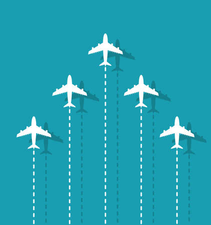 Business leadership concept with white airplanes in the sky.のイラスト素材