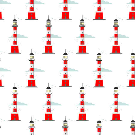 lighthouse seamless pattern on a white backgroundのイラスト素材