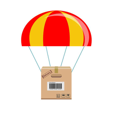 package flying down from sky with parachute, concept for delivery serviceのイラスト素材