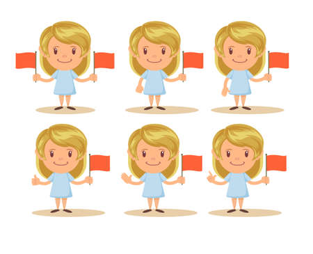 The cute girl show Hand symbol and flag. Vector flat design illustration.のイラスト素材