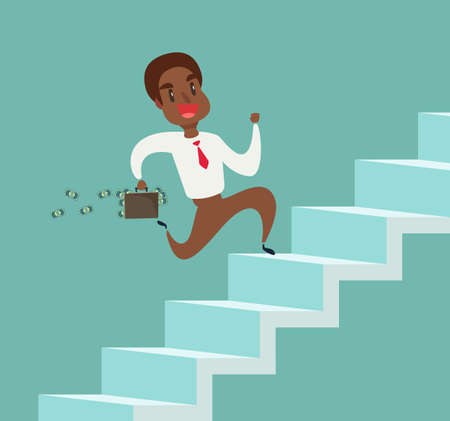 businessman run up the stairs vector illustration, an employee climbs up the stairs, business concept growth and the path to successのイラスト素材