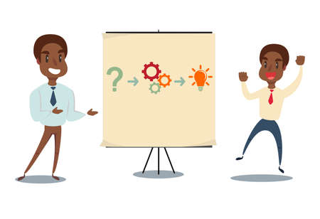 black african american Professor teaching business theories. Vector flat design illustration.のイラスト素材