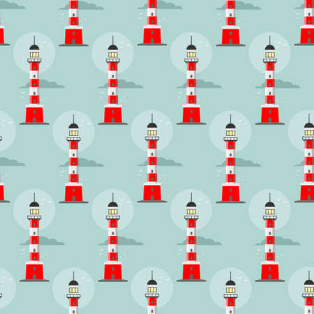 lighthouse seamless pattern on a blue backgroundのイラスト素材
