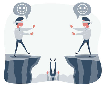 blindfolded businessman walk to the cliff. Business concept.のイラスト素材