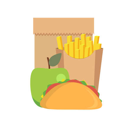 Lunch icons , such as french fries, sandwich and appleのイラスト素材