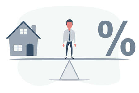 Balance Between Percentage And House Model On Seesawのイラスト素材