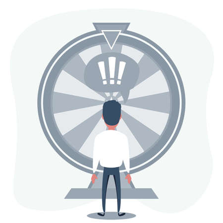 Funny Office Worker Standing Near the Wheel of Business Fortune.のイラスト素材
