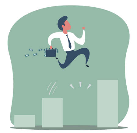 businessman with idea bulbs jump over red bar charts.Idea and Growth concept.のイラスト素材