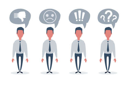 Frustrated businessman or clerk. Male character in simple style. Set. Flat illustration.のイラスト素材