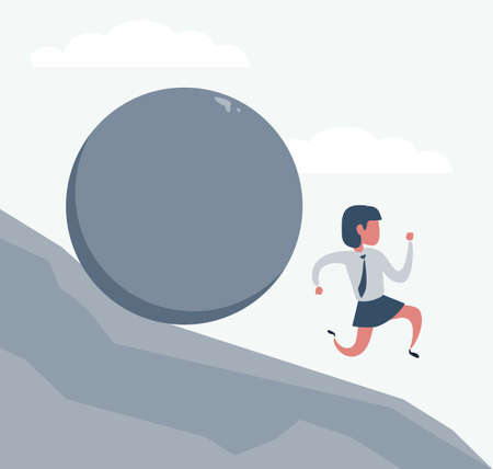 Problems Of Business - businesswoman running from a rolling stoneのイラスト素材