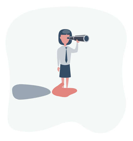 vector illustration of giant hand helping a businesswoman on top using telescope. describe planning and strategy business. business conceptのイラスト素材