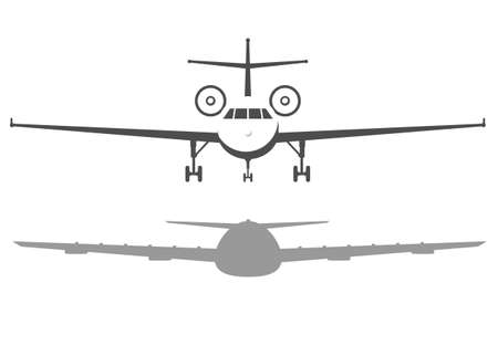 Airplane front view. Passenger or commercial jet isolated on background. Aircrfat in flat style.のイラスト素材