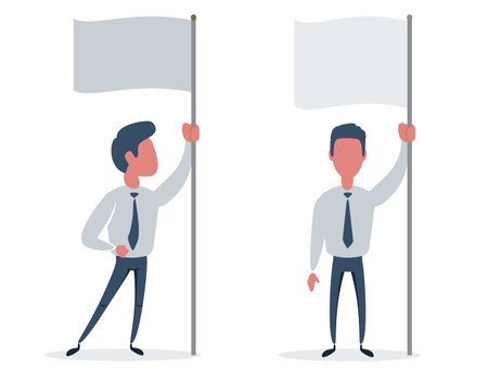 Man with blank flag Successful man waving blank flag. You can put your design on the flagのイラスト素材