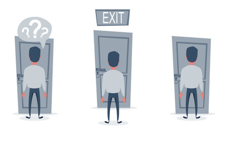 Businessman standing in front of the door. Choosing the way for Moving forwardのイラスト素材