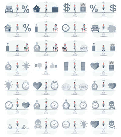 Man balancing on a seesaw. Problem of choice.のイラスト素材