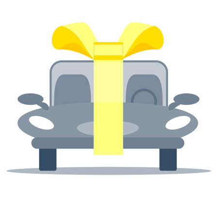 New car with gold bow ribbon as a present.のイラスト素材