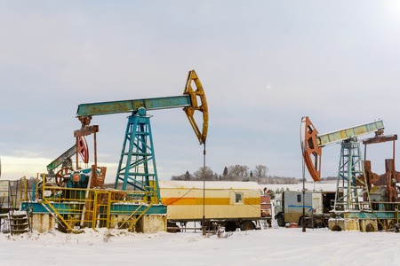 Mining and quarrying. Installations for the extraction of oil from the bowels of the Earth. Pumpjack...