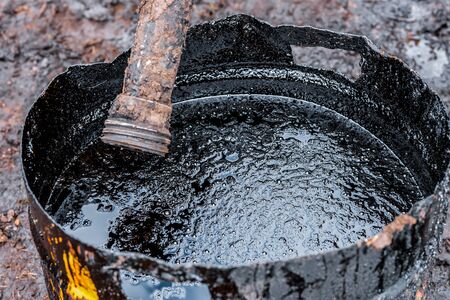 crude oil contaminate to environment. Pollution with oil productsの写真素材