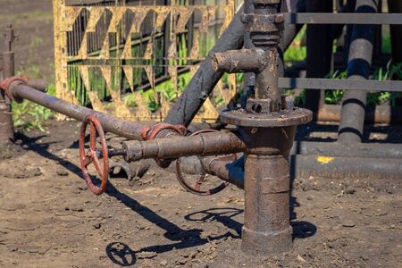 Oil and gas processing plant with pipe line valves. Oil pipeline valves in the oil and gas industry....