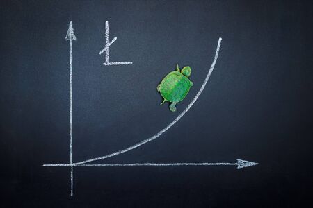 Slow but stable investment or low fluctuate stock market concept, miniature figure turtle or...