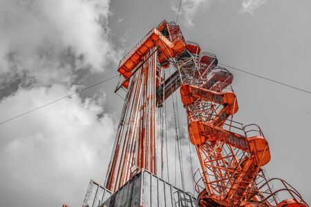 Oil and Gas Drilling Rig. Oil drilling rig operation on the oil platform in oil and gas industry. Petroleum Industry.の写真素材
