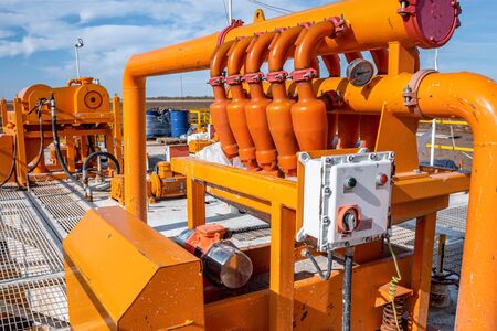 Shale shaker on an offshore oil rigの写真素材
