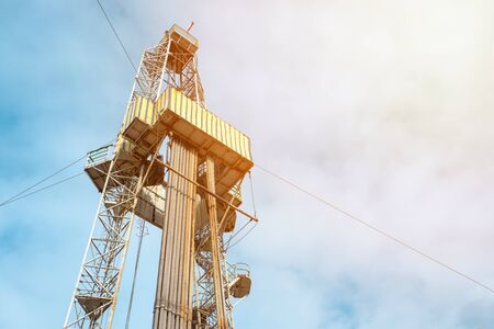 Drilling rig for producing oil and natural gas offshore which is the heavy equipment in the petroleum industry uses to drill the oil and gas production wells.の写真素材