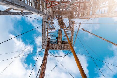 Drilling rig in oil field for drilled into subsurface in order to produced crude, inside view. Petroleum Industry. Onshore drilling rigの写真素材