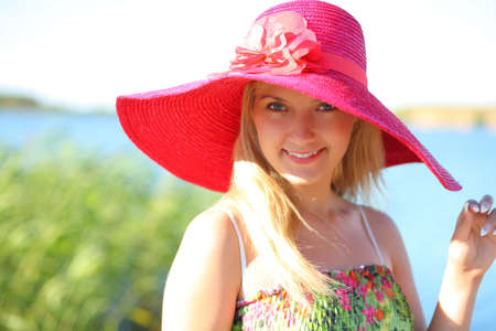 beautiful young girl smiling, outdoor portraitの写真素材