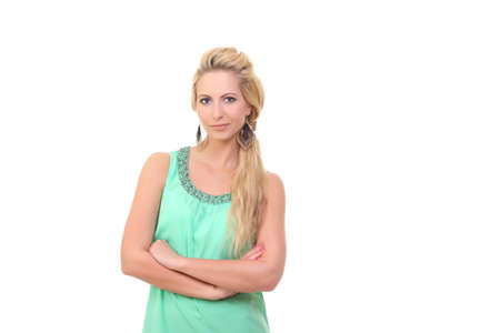 pretty cute blonde on a white backgroundの写真素材