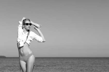 Black white portrait of a sexy young womanの写真素材