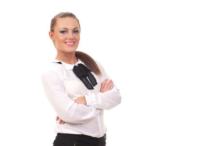 happy girl in a white shirtの写真素材