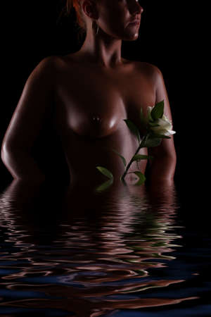 closeup of topless sexy beautiful young womanの写真素材